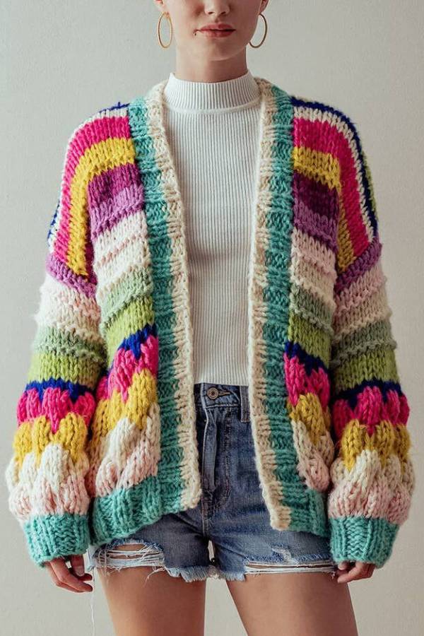Lune London | Striped chunky knit cardigan jacket