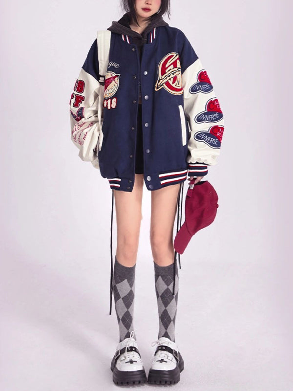 Lune London | Blue College Varsity Jacket with Flock Print