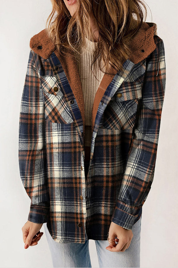 Lune London | Button Sherpa lined hooded flannel jacket