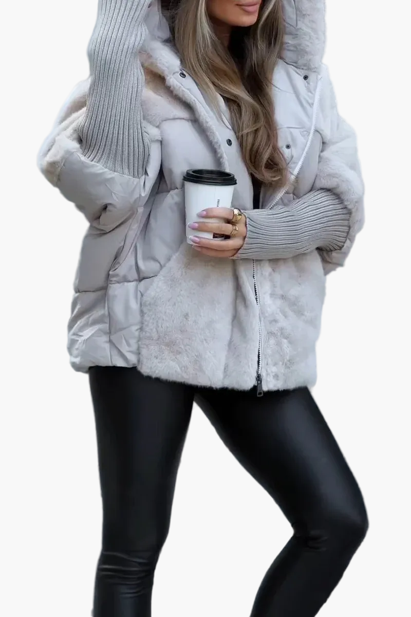 Lune London | Winter Jacket with Hood - Trendy Quilted Teddy Jacket for Outdoor and Everyday