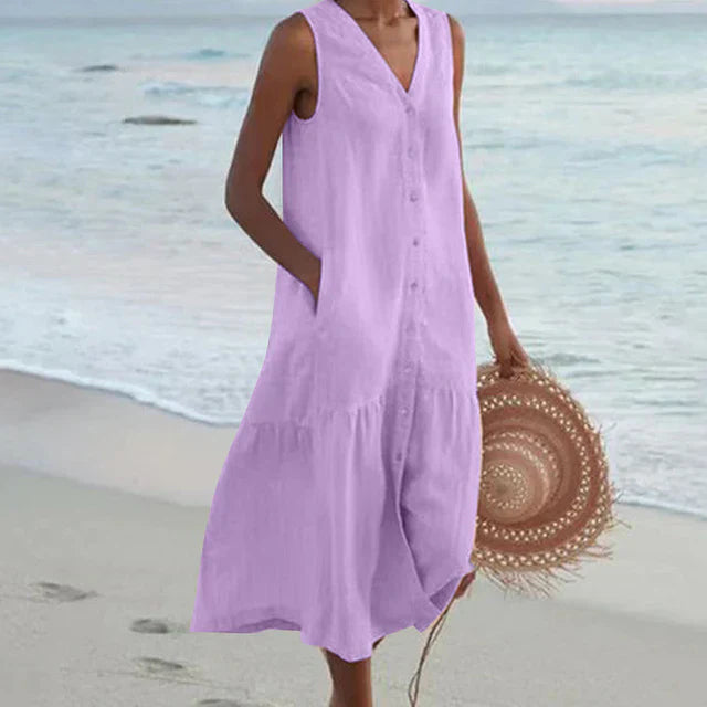 Lune London | Sleeveless dress made of cotton linen with V-neck