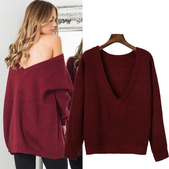 Pull en tricot pour femmes avec décolleté en V profond et coupe ample Chic & Stil