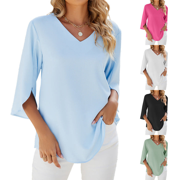 Lune London | Loose Chiffon Blouse Top with V-Neck