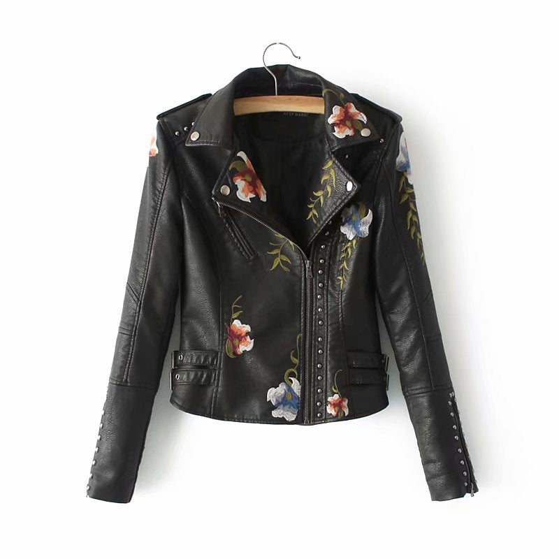 Lune London | Embroidered Decorated Faux Leather Jacket