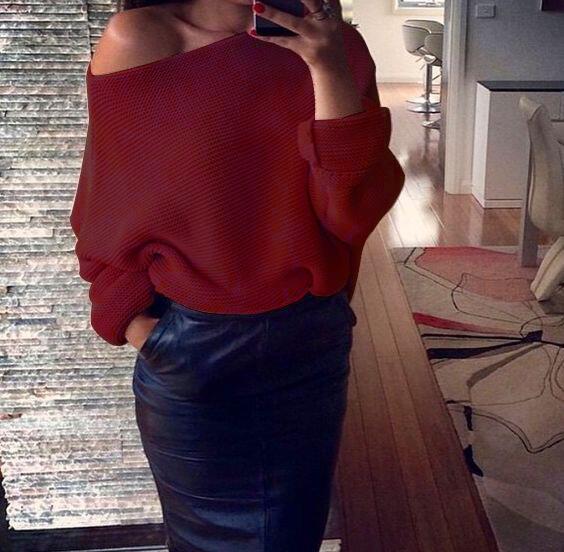 Casual knitted sweater for women with off-shoulder design and coarse texture Lune Londonl