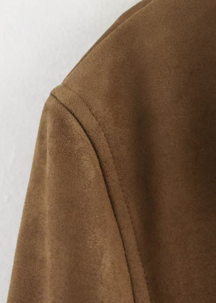 Lune London | Suede Button-Front Blazer with Patch Pockets
