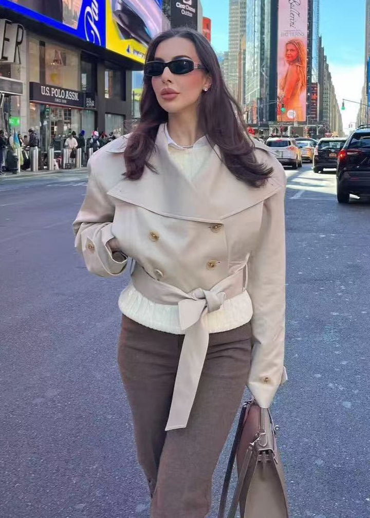 Lune London | Cropped Belt Trench Coat with Oversized Lapels
