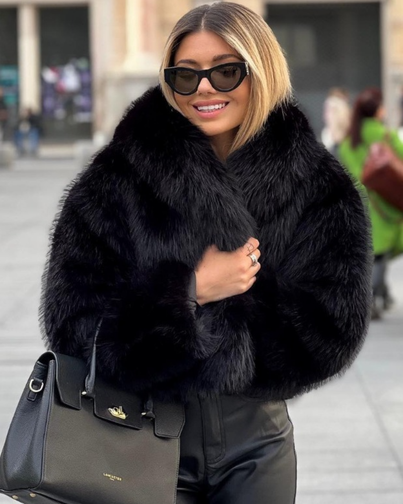 Women’s Faux Fur Jacket with Foldable Collar & Long Sleeves | Lune London