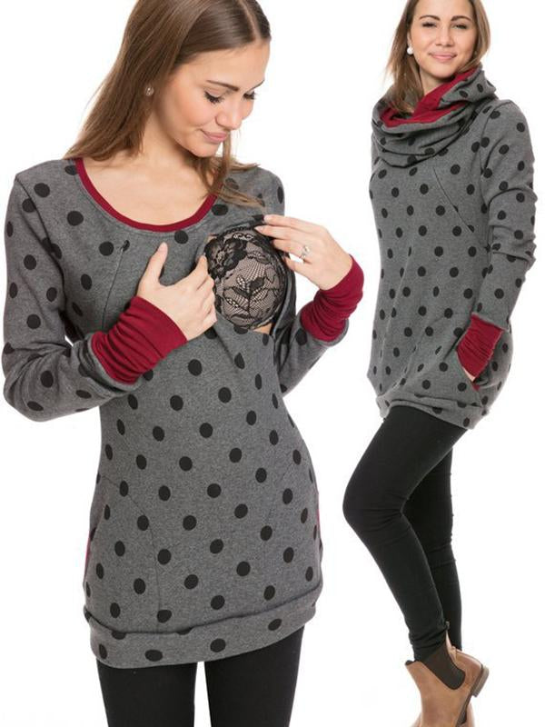 Lune London | Maternity Chaps Nurse Sweatshirts Flower Print Pockets Zipper Nursing Clothing