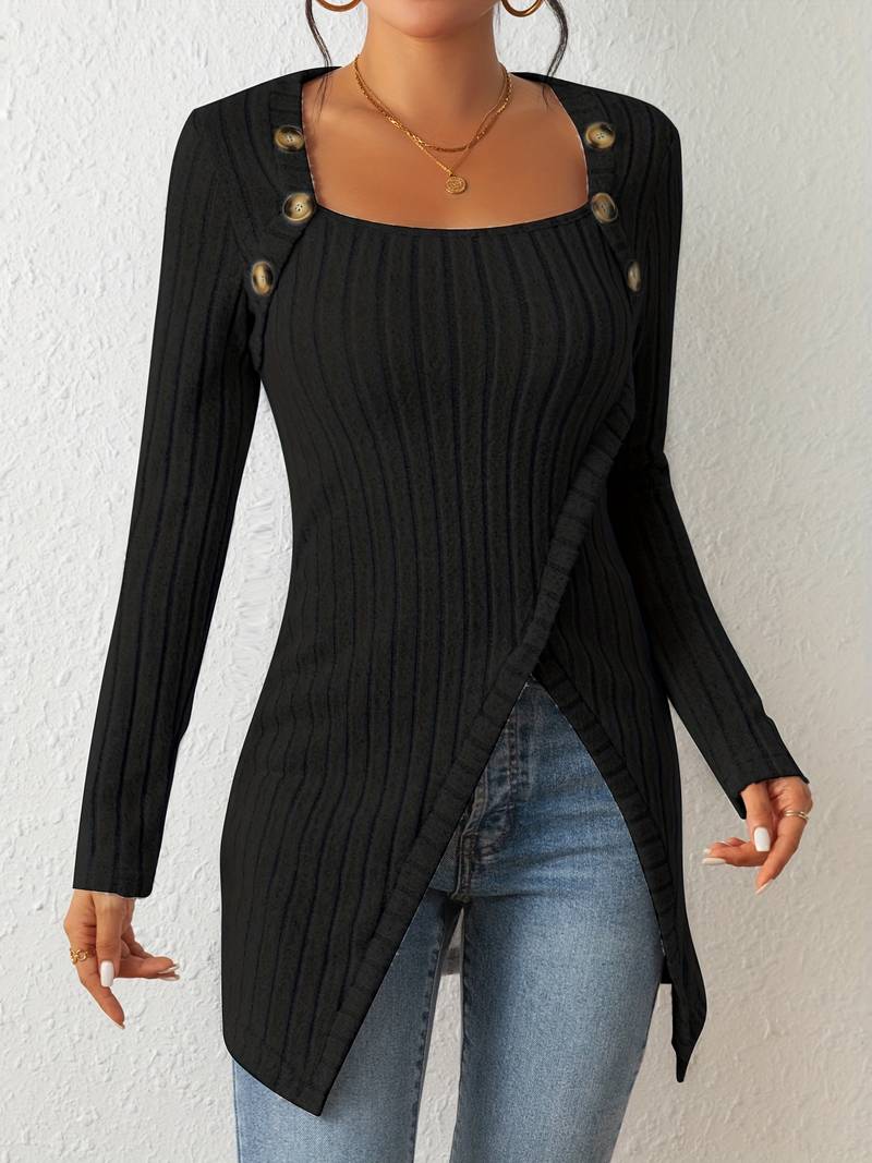 Lune London | Square Neck Sweater with Long Sleeves and Side Slit