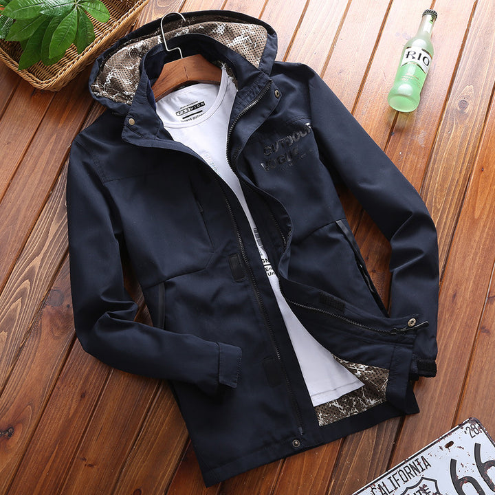 Breathable functional jacket for men with adjustable hood collar Lune London