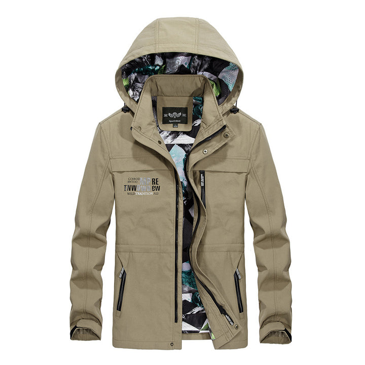 Versatile functional jacket for men with removable hood and multiple pockets Lune London