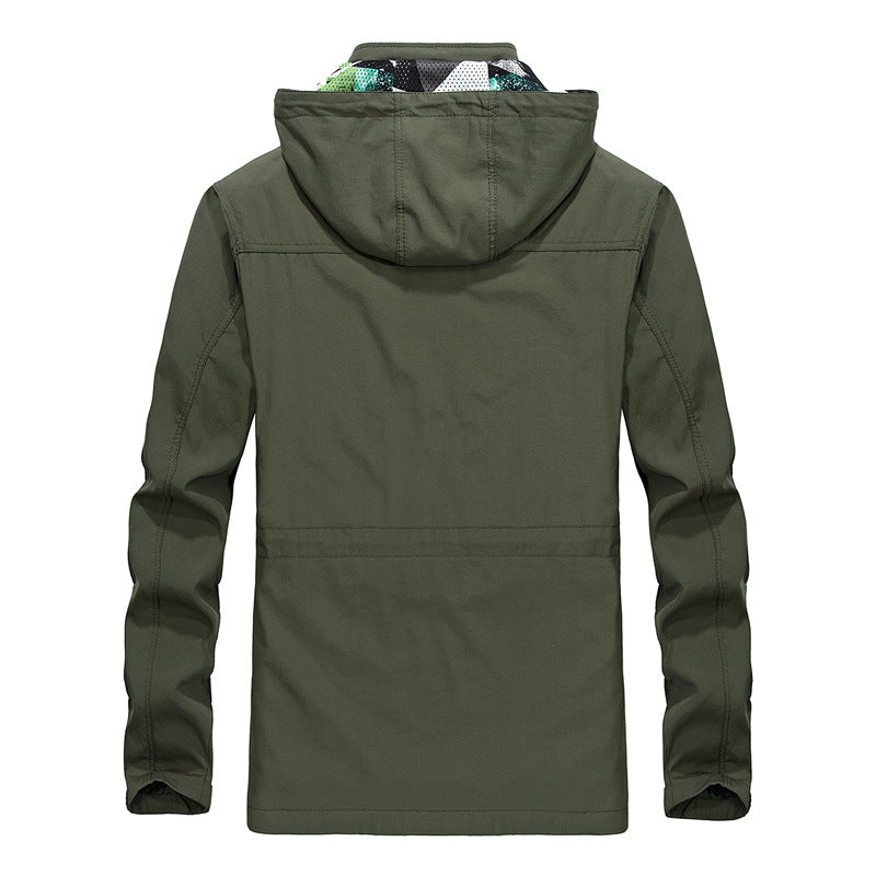 Versatile functional jacket for men with removable hood and multiple pockets Lune London
