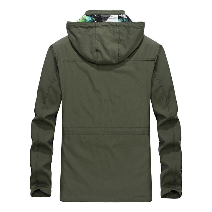 Versatile functional jacket for men with removable hood and multiple pockets Lune London