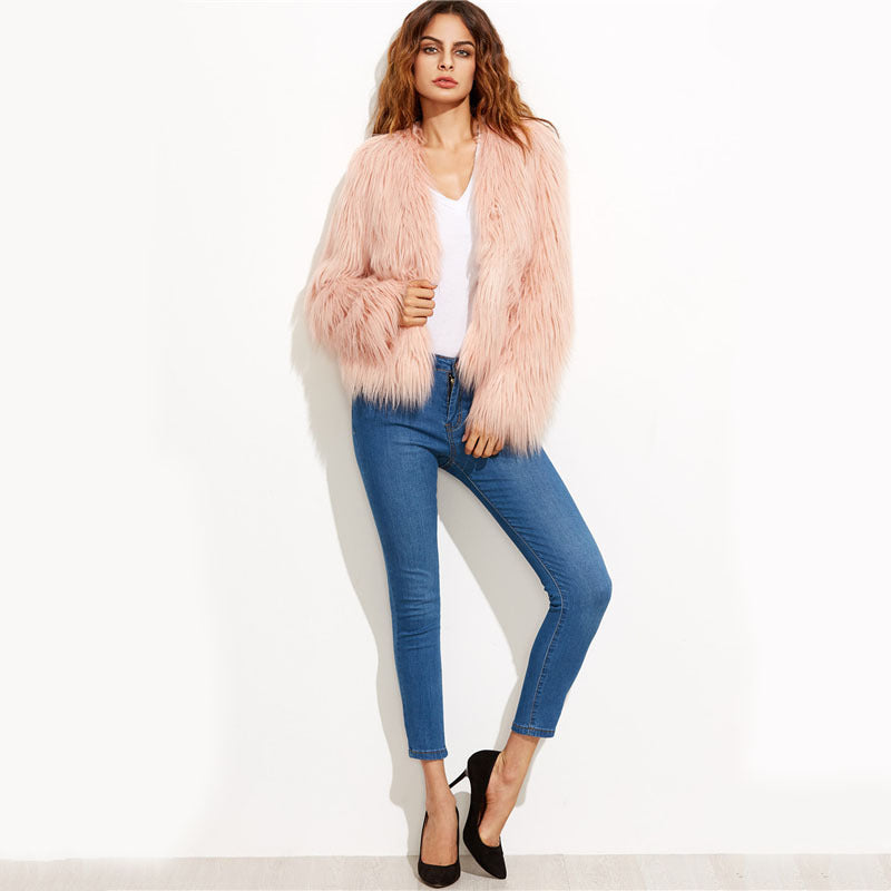 Ladies Chic and Stylish Faux Fur Plush Jacket