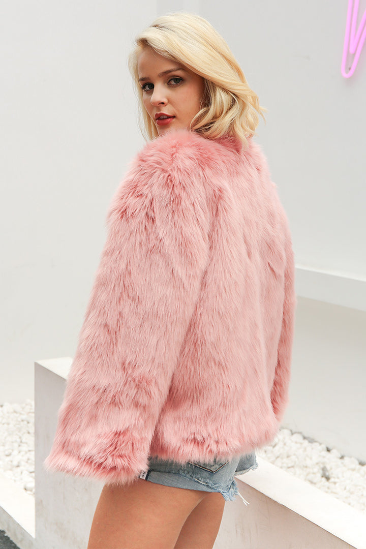 Ladies Short Plush Jacket with Fashionable V-Neck Lune London