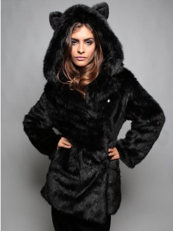 Ladies plush faux fur jacket with ears Lune London