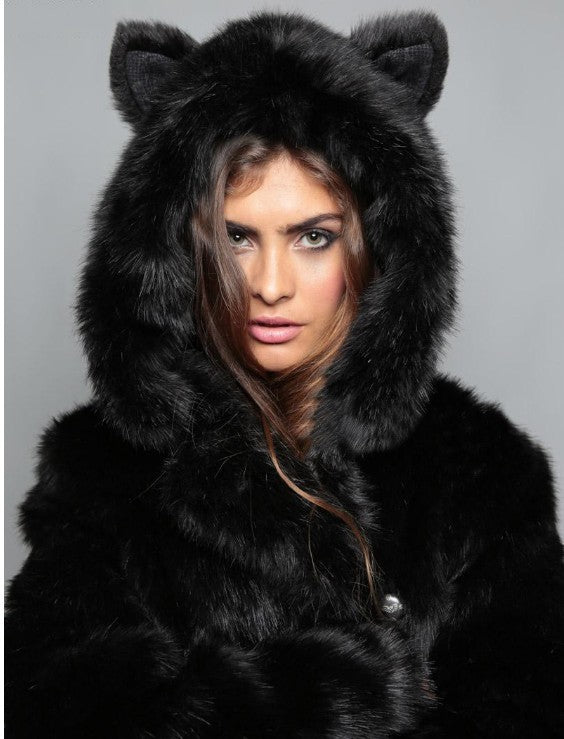 Ladies plush faux fur jacket with ears Lune London