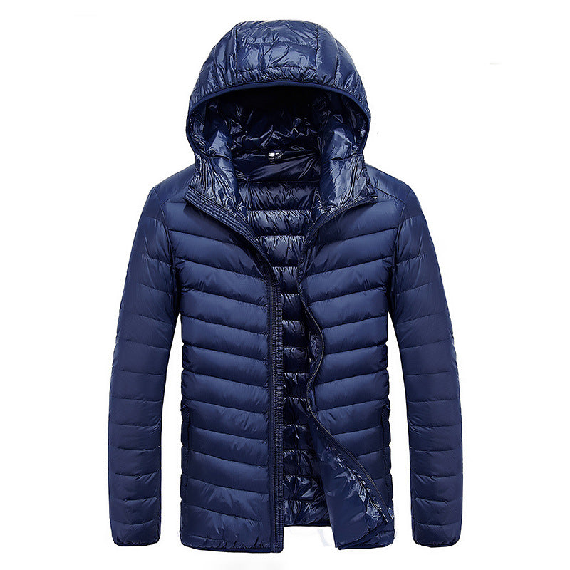 Lightweight down jacket for men with removable hood and water-repellent material Lune London