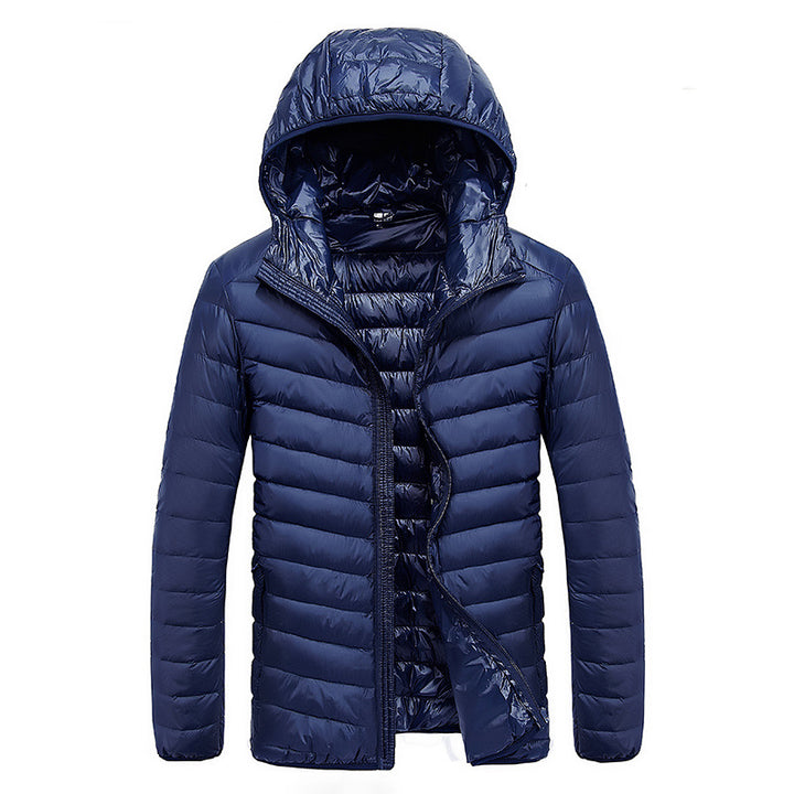 Lightweight down jacket for men with removable hood and water-repellent material Lune London