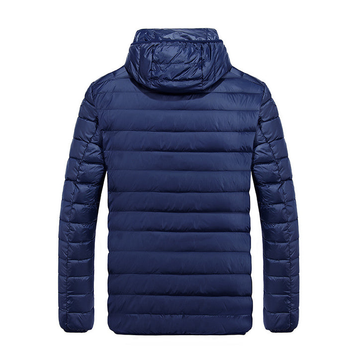 Lightweight down jacket for men with removable hood and water-repellent material Lune London