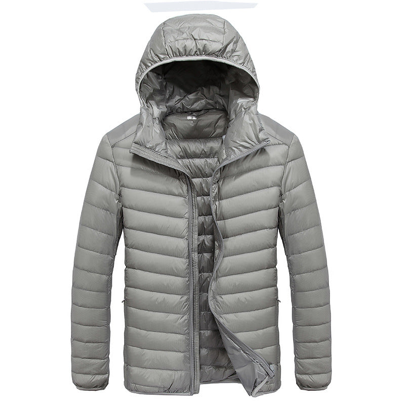 Lightweight down jacket for men with removable hood and water-repellent material Lune London