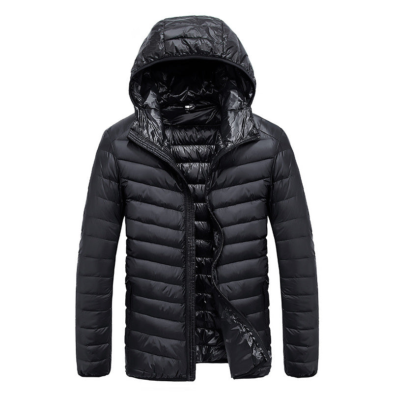 Lightweight down jacket for men with removable hood and water-repellent material Lune London