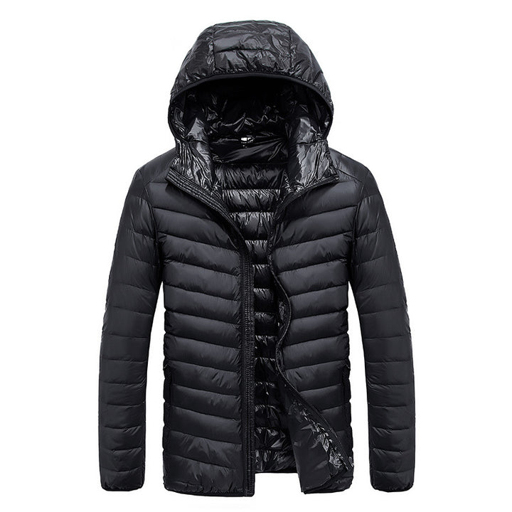 Lightweight down jacket for men with removable hood and water-repellent material Lune London