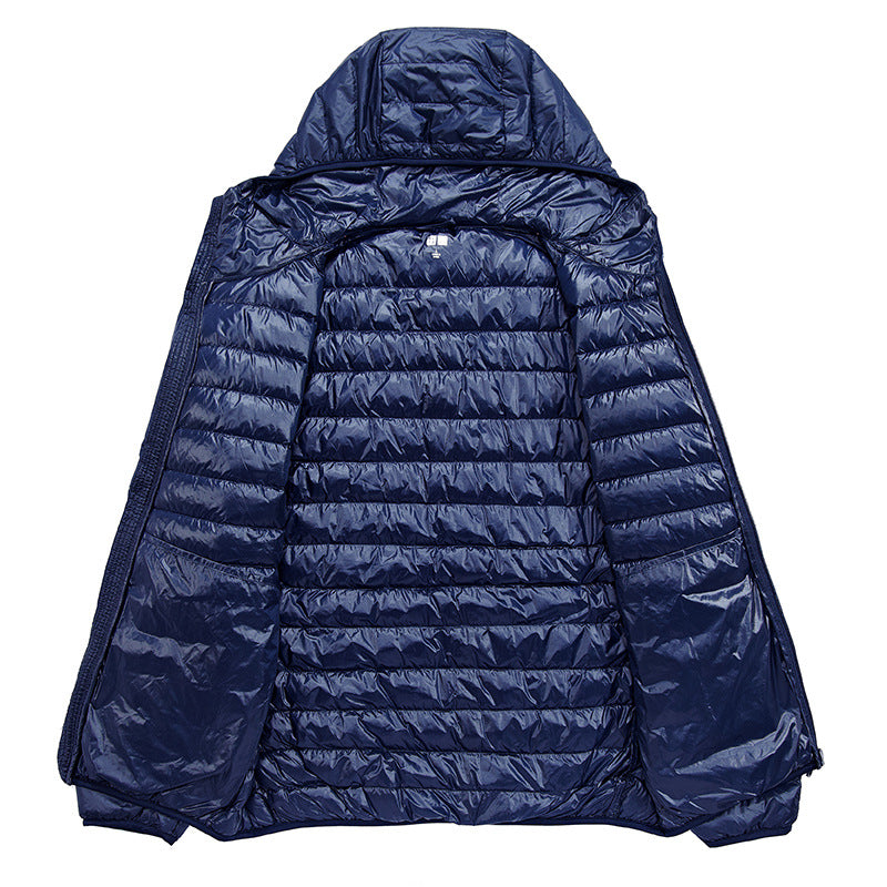 Lightweight down jacket for men with removable hood and water-repellent material Lune London