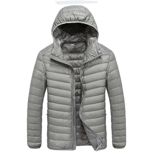 Lightweight down jacket for men with removable hood and water-repellent material Lune London
