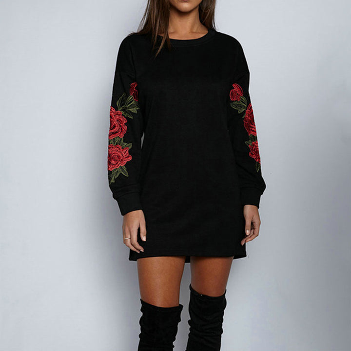Robe-sweat femme avec design de broderie florale et manches larges Chic & Stil