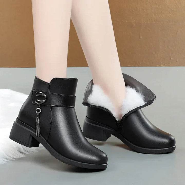Lune London | Women's Genuine Leather Metal Buckle Velvet Boots