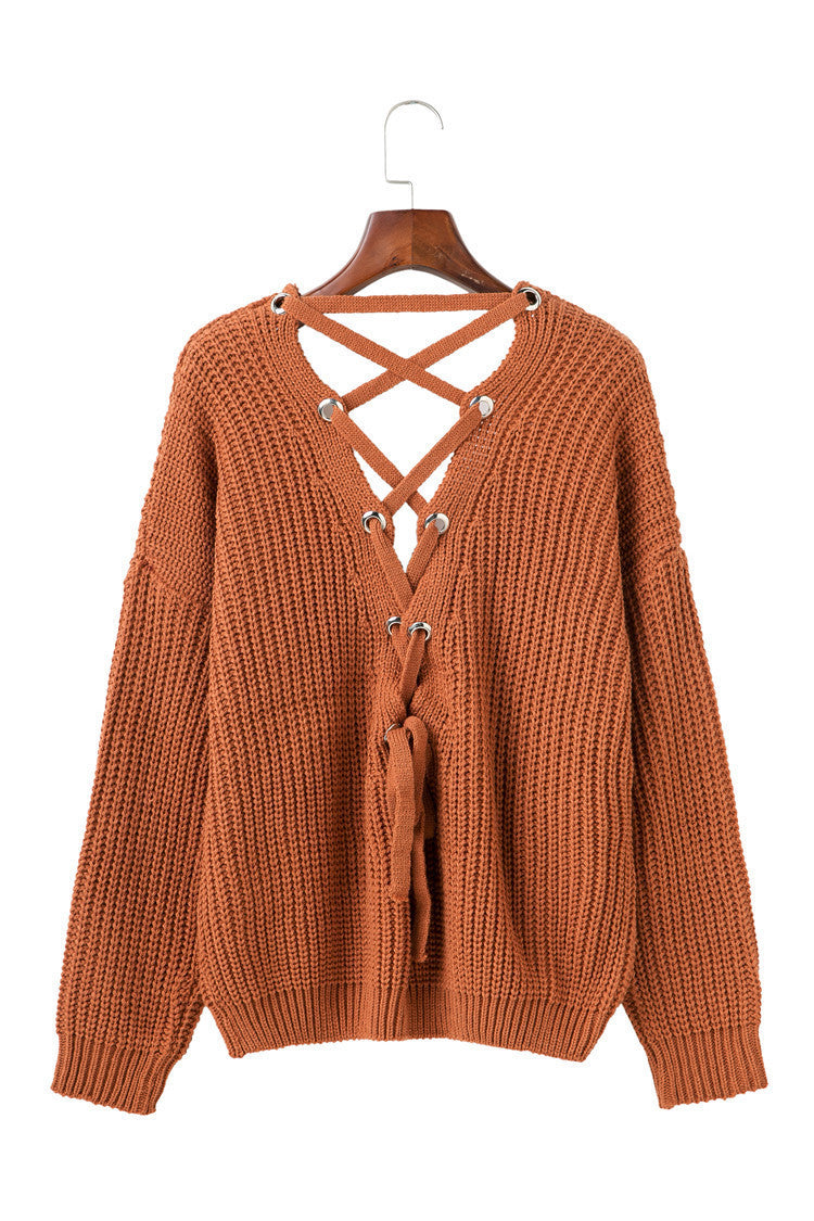Knitted sweater for women with lace-up design on the sides and loose fit Lune London