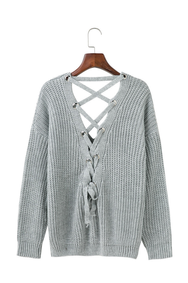 Knitted sweater for women with lace-up design on the sides and loose fit Lune London
