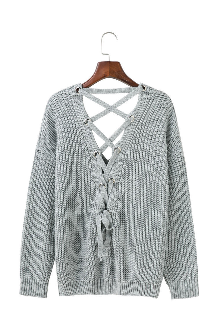 Knitted sweater for women with lace-up design on the sides and loose fit Lune London