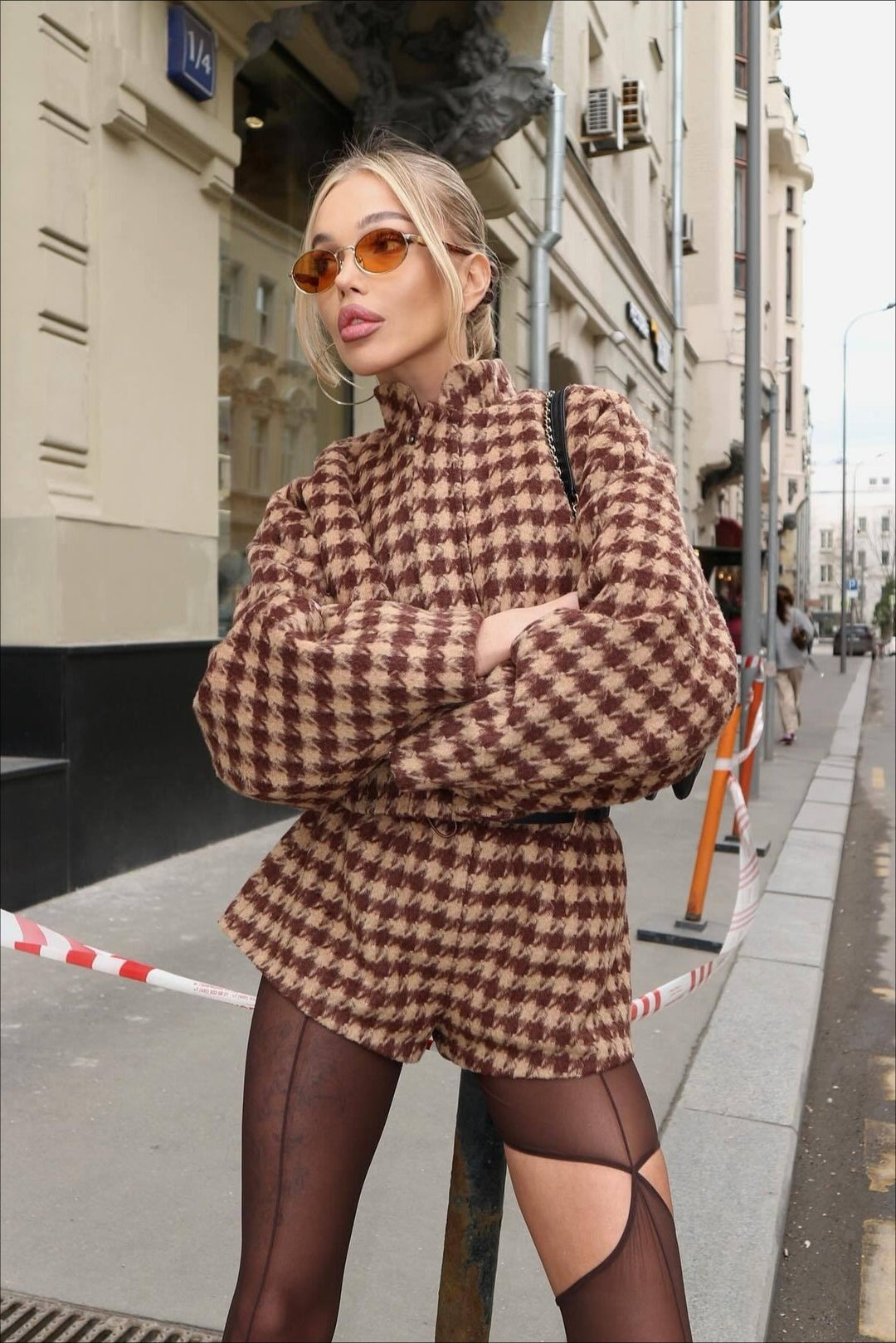 Lune London | Houndstooth Zip Jacket and Shorts Two-Piece Set