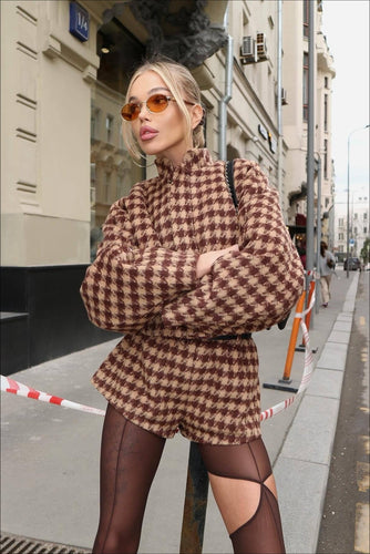 Lune London | Houndstooth Zip Jacket and Shorts Two-Piece Set