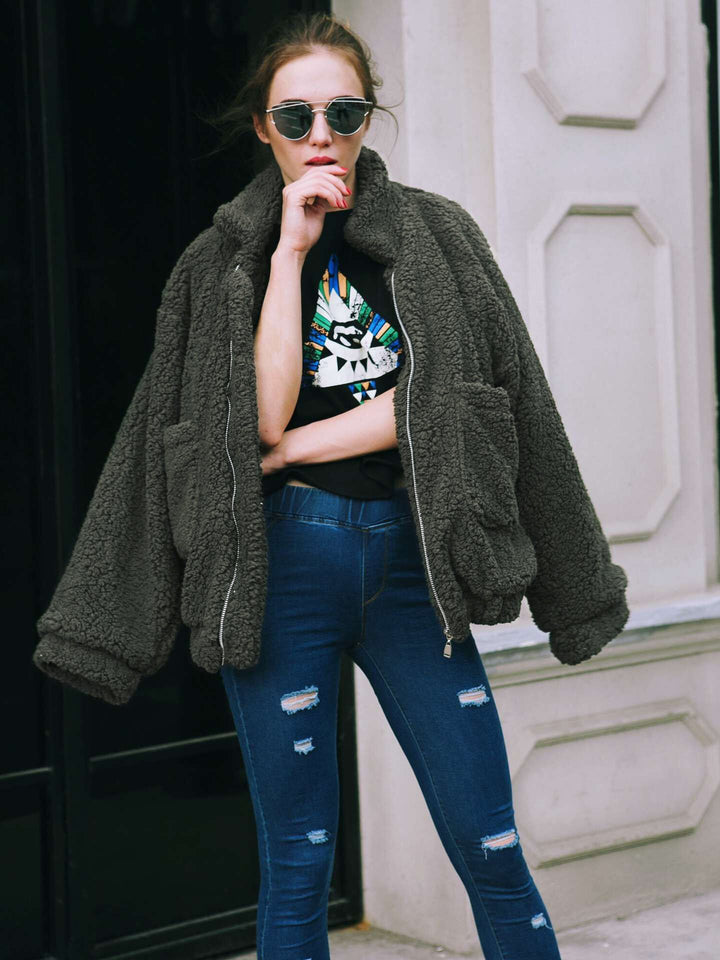 Women Cozy Fleece Jacket with Zipper Lune London
