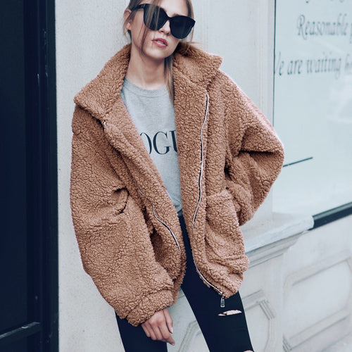 Women Cozy Fleece Jacket with Zipper Lune London