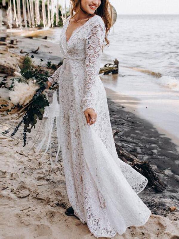 Lune London | Maternity Fashion for Photoshoot Baby Shower Wedding Maxi Dress Lace V-Neck Backless White Elegant