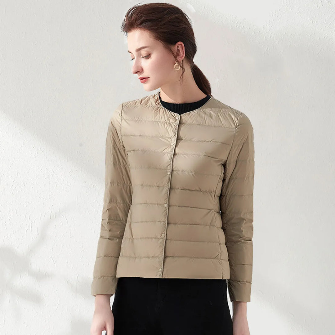 Lune London | Lightweight, Collarless, Slimming Down Jacket for Women