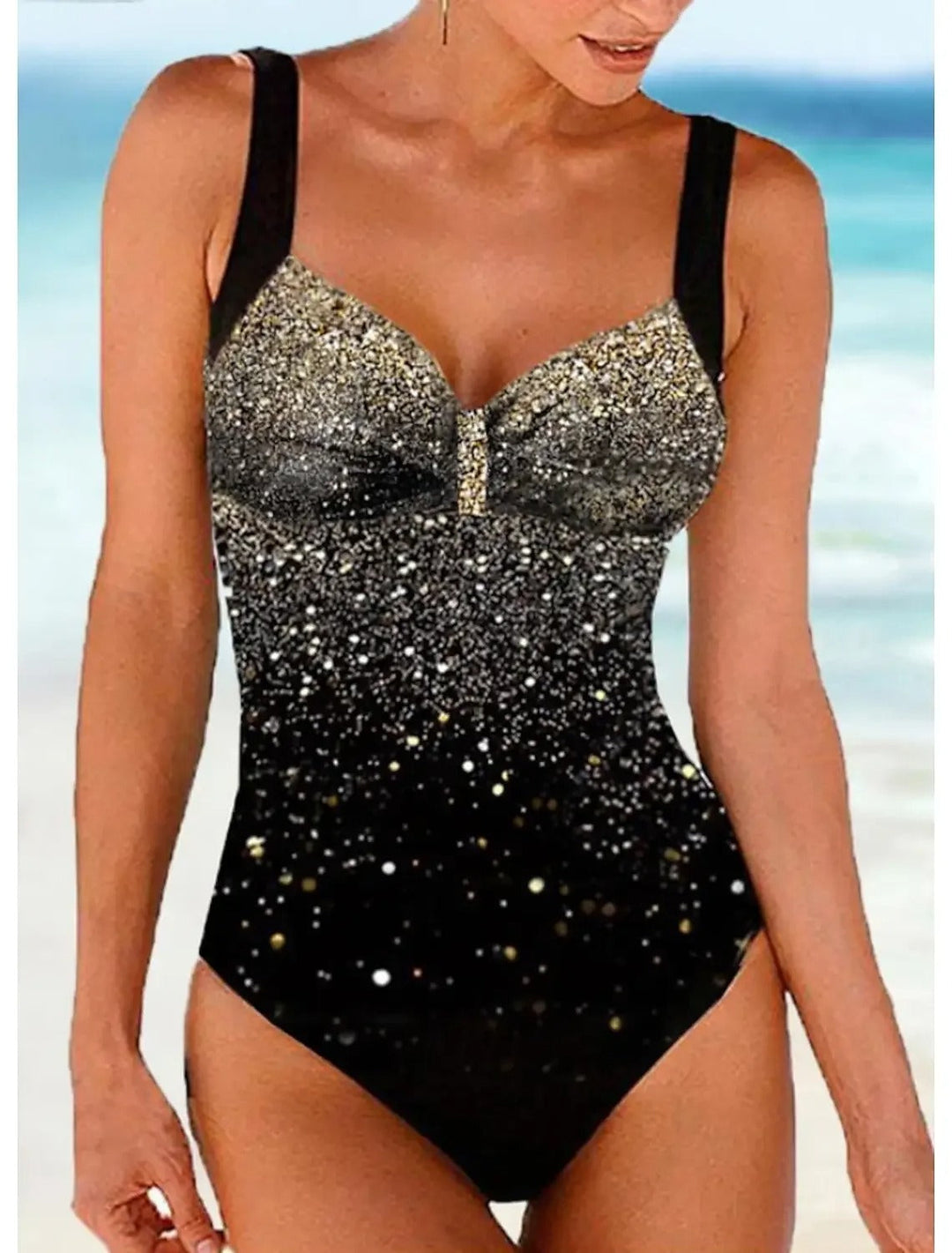 Lune London | Swimsuit with shoulder strap and sequin print with gradient color