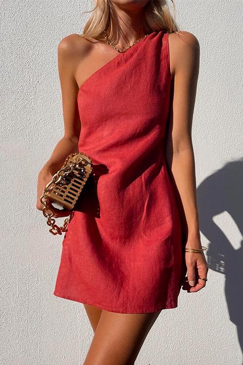 Lune London | Rosiedress One Shoulder Solid Cotton Linen Mini Dress