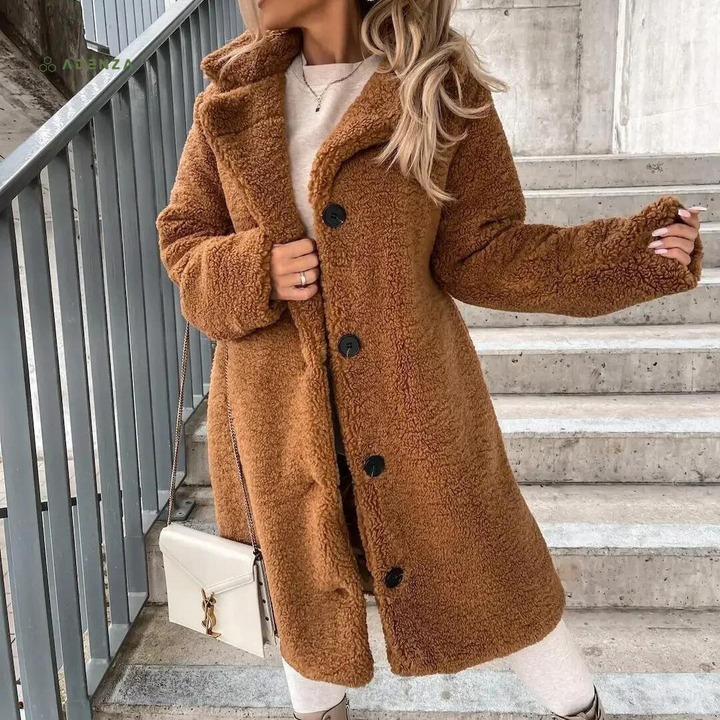 Lune London | Teddy Coat - Longer Oversized Cut - Soft and Warm - Snap Button Closure and Wide Collar