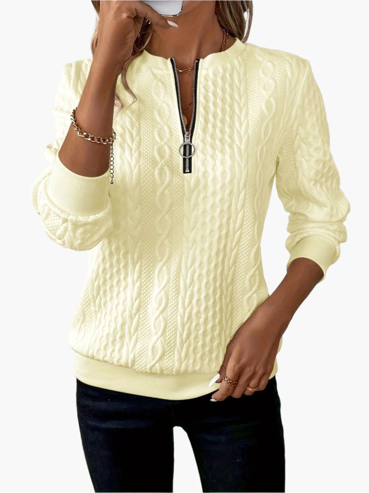 Lune London | Knitted sweater with twisted pattern and zipper - Fashionable casual sweater for autumn and winter
