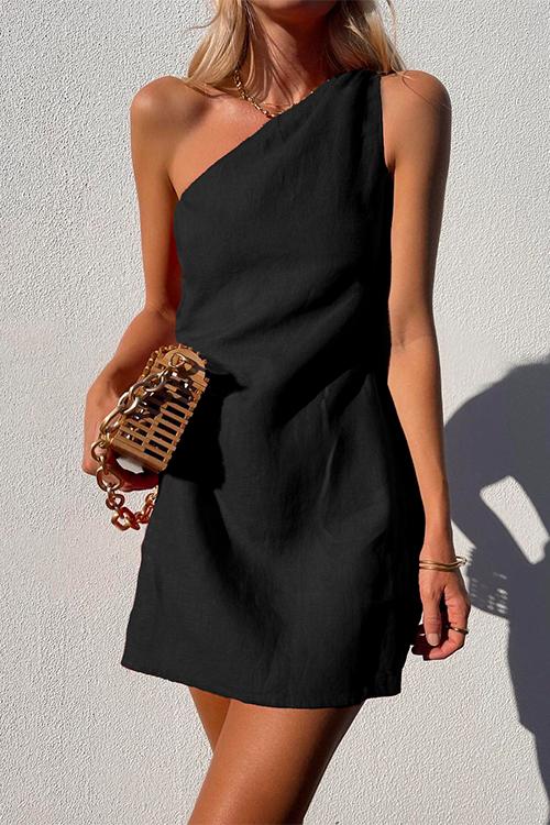 Lune London | Rosiedress One Shoulder Solid Cotton Linen Mini Dress