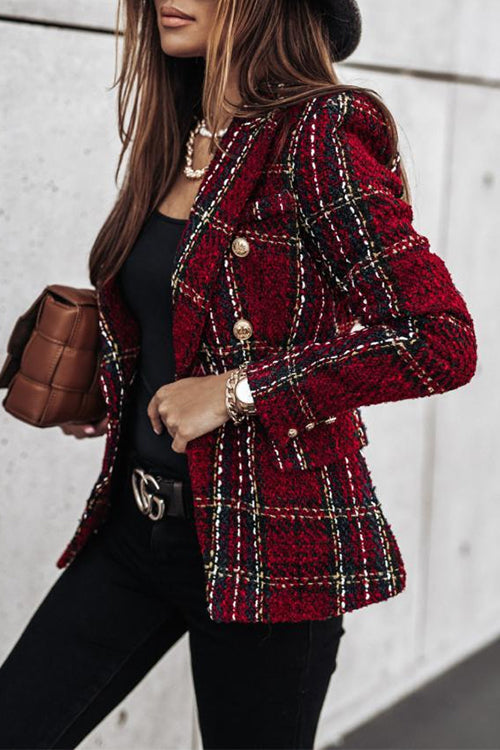 Lune London | Double-Breasted Open Front Checked Blazer Jacket