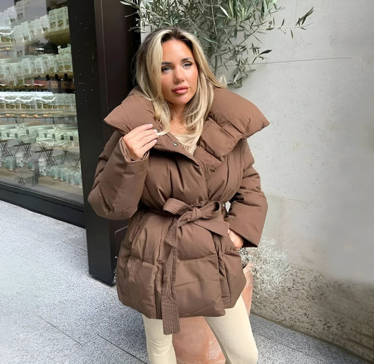 Lune London | Belted Puffer Jacket Plus Size Collar Winter Coat
