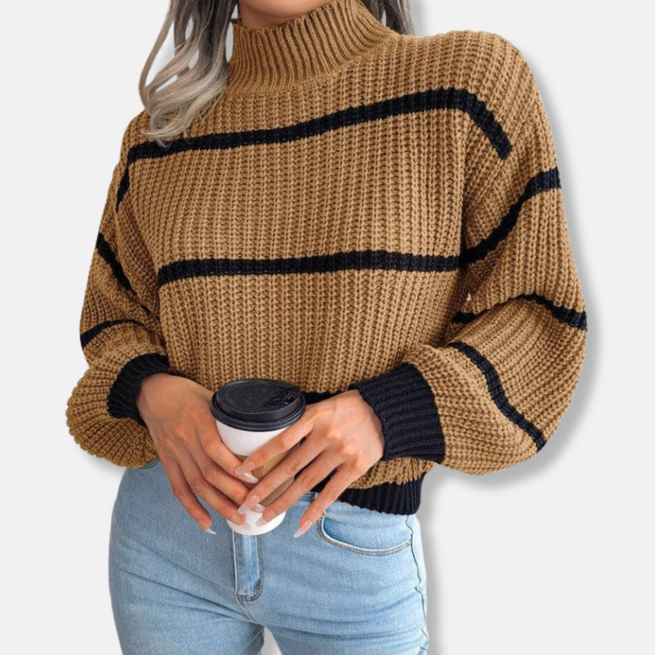 Lune London | Knitted sweater - Soft ribbed turtleneck - Loose fit - Classic stripes
