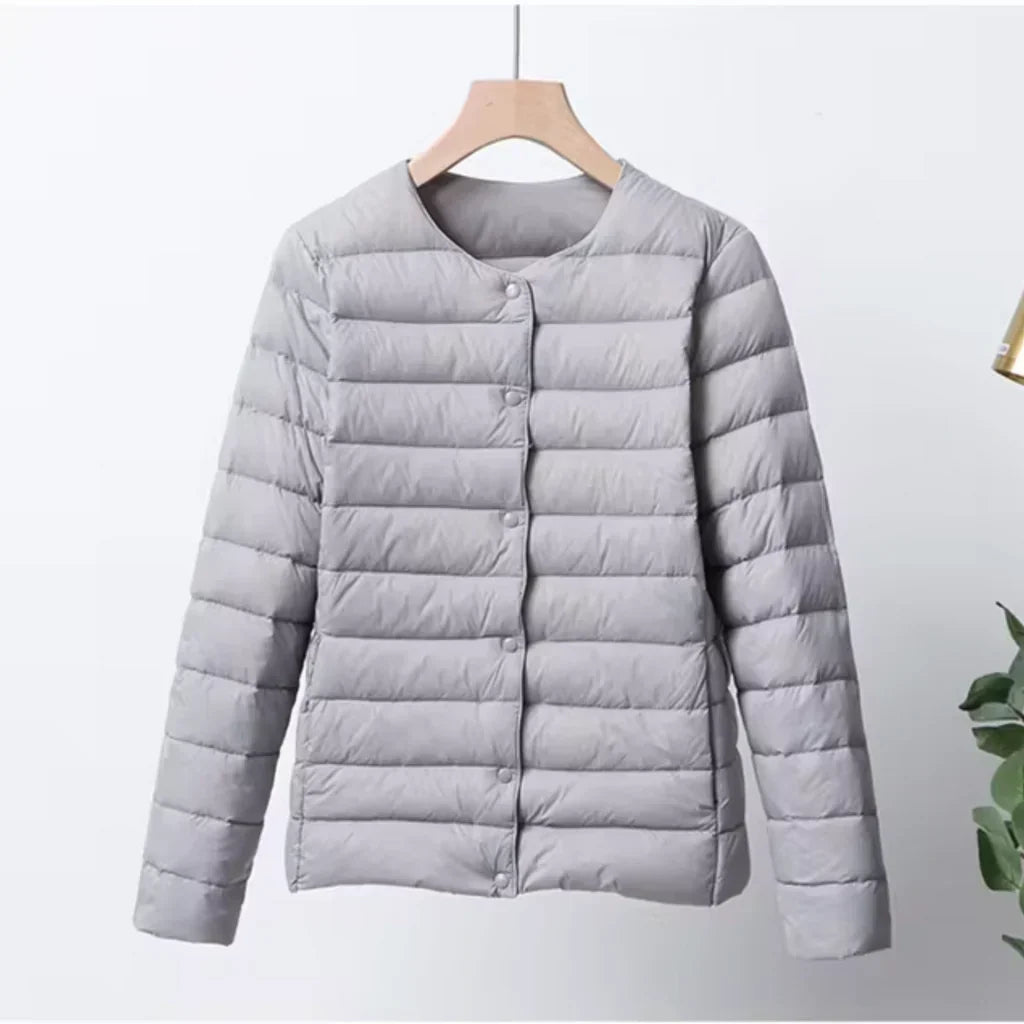 Chic Und Stil | Down Puffer Ultra Lightweight Slim Fit Button Closure Hip Length